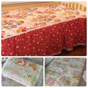 Vtg Strawberry Shortcake twin sheet set + coverlet/blanket